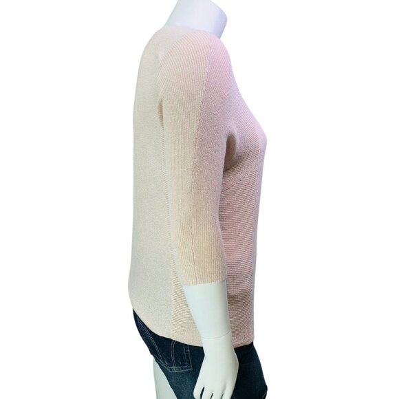 Chicos Easywear Sweater Soft Pink Shimmer Knit 3/4 Sleeve Pullover Size 2 | L - Picture 6 of 11